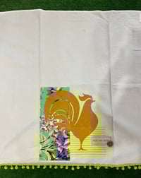 Image 3 of Flour Sack Towel, Gold Rooster Stencil  with Mint Green and Lilac Floral Fabric