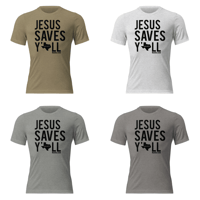 Image 1 of Jesus Saves Y'all Texas Canvas Bella Tri-Blend Tee with black ink - FREE SHIPPING!!