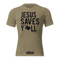 Image 2 of Jesus Saves Y'all Texas Canvas Bella Tri-Blend Tee with black ink - FREE SHIPPING!!