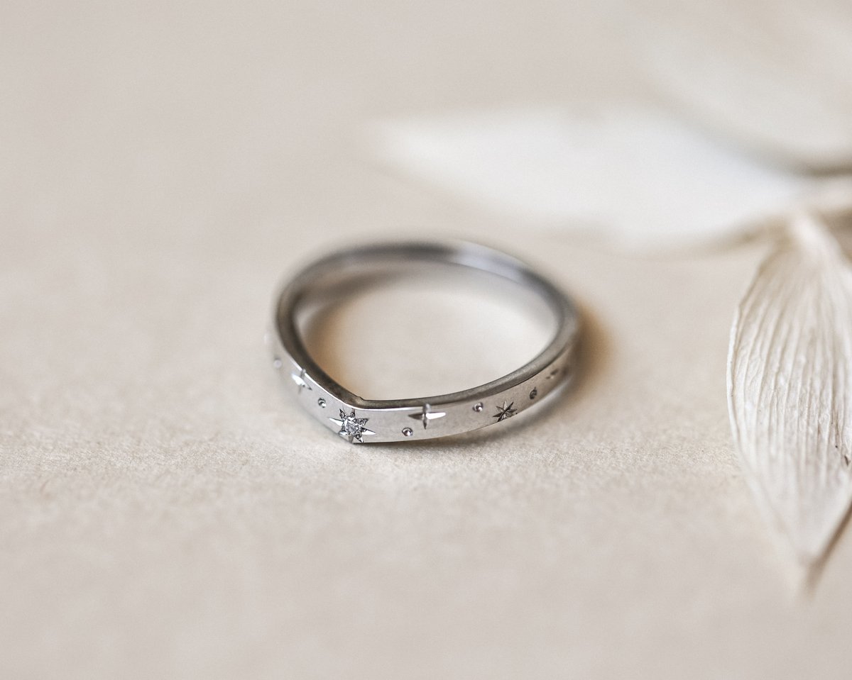 Image of Platinum 2mm ‘Star' Eternity Wishbone ring