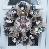 Image 2 of Highland Cow Door Wreath, Highland Cow Wall Decor, Highland Cow Decoaration 