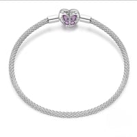 Elegant Silver Mesh Bracelet with Heart-Shaped Butterfly Clasp
