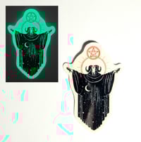 Image 1 of Glow In The Dark Satanic Priest In Robe Glossy Finish Vinyl Sticker