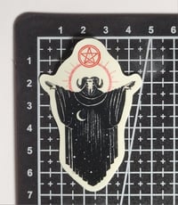 Image 2 of Glow In The Dark Satanic Priest In Robe Glossy Finish Vinyl Sticker