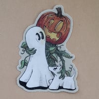 Image 1 of Vinyl Sticker Swoopy Ghost with New Jack-o-Lantern Friend