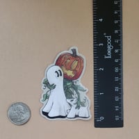 Image 2 of Vinyl Sticker Swoopy Ghost with New Jack-o-Lantern Friend