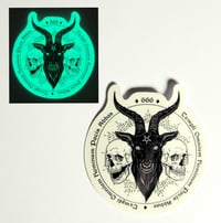 Image 1 of Glow In The Dark Satanic Goat's Head With Skulls On Each Side Glossy Finish Vinyl Sticker