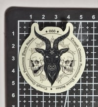 Image 2 of Glow In The Dark Satanic Goat's Head With Skulls On Each Side Glossy Finish Vinyl Sticker