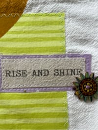 Image 4 of Flour Sack Towel, Gold Rooster Stencil  with Mint Green and Lilac Floral Fabric