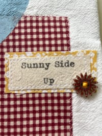 Image 4 of Flour Sack Towel, Blue Stenciled Rooster with Gold Egg Fabric