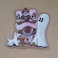 Image 1 of Vinyl Sticker of Swoopy Ghost and a Chinese Lion Selfie