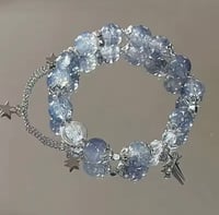 Midnight Galaxy Bracelet Deep Blue Crackle Glass & Stars