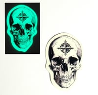 Image 1 of Glow In The Dark Skull With Strange Symbol On Forehead Glossy Finish Sticker