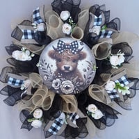 Image 1 of Highland Cow Door Wreath, Highland Cow Wall Decor, Highland Cow Decoaration 