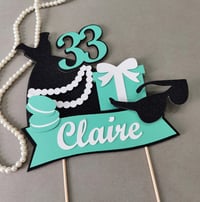 Image 1 of Breakfast At Tiffany Personalized Custom Age Robin Egg Blue Large Cake Topper Centerpiece. Paris 