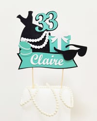 Image 2 of Breakfast At Tiffany Personalized Custom Age Robin Egg Blue Large Cake Topper Centerpiece. Paris 