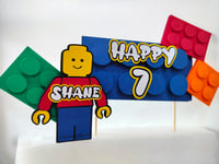 Image 1 of Building Blocks Lego Inspired Cake Toppers Set. Lego Birthday Party Decoration