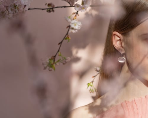 Image of "Heart/ Joy" silver earrings with rose quartz · 心 悦  ·
