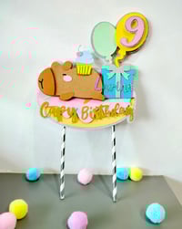 Image 1 of Capybara Party Decor. Custom Age Capybara Large Cake Topper Cake Centerpiece. Capy Birthday