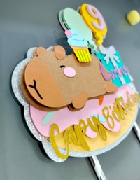Image 2 of Capybara Party Decor. Custom Age Capybara Large Cake Topper Cake Centerpiece. Capy Birthday