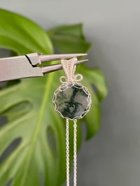 Image 1 of Silver Moss Agate Coin Crystal Necklace