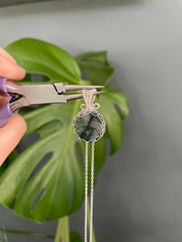 Image 2 of Silver Moss Agate Coin Crystal Necklace