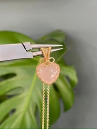 Image 1 of Gold Rose Quartz Heart Crystal Necklace