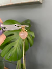 Image 3 of Gold Rose Quartz Heart Crystal Necklace