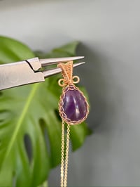 Image 1 of Gold Amethyst Teardrop Crystal Necklace