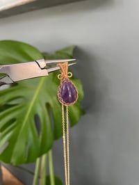 Image 3 of Gold Amethyst Teardrop Crystal Necklace