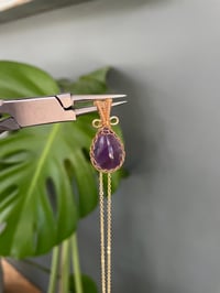 Image 2 of Gold Amethyst Teardrop Crystal Necklace