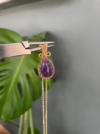 Image 5 of Gold Amethyst Teardrop Crystal Necklace