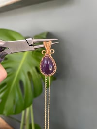 Image 4 of Gold Amethyst Teardrop Crystal Necklace