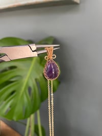 Image 6 of Gold Amethyst Teardrop Crystal Necklace
