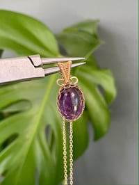 Image 1 of Gold Amethyst Oval Crystal Necklace