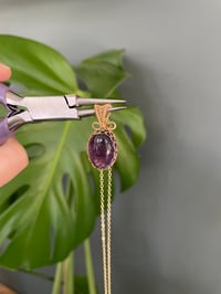 Image 5 of Gold Amethyst Oval Crystal Necklace