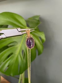 Image 2 of Gold Amethyst Oval Crystal Necklace