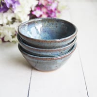 Image 1 of Three Small Rustic Blue Ceramic Pottery Bowls, Kitchen Prep Handcrafted Made in USA