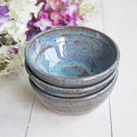 Image 6 of Three Small Rustic Blue Ceramic Pottery Bowls, Kitchen Prep Handcrafted Made in USA