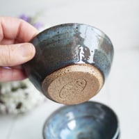 Image 8 of Three Small Rustic Blue Ceramic Pottery Bowls, Kitchen Prep Handcrafted Made in USA