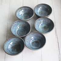 Image 11 of Three Small Rustic Blue Ceramic Pottery Bowls, Kitchen Prep Handcrafted Made in USA