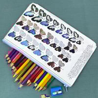 Image 1 of Butterfly Entomology Book Page Pencil Case, Blue