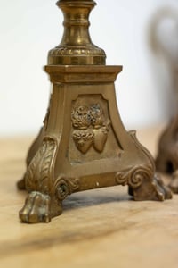 Image 2 of Pair of French Antique Ecclesiastical Sacred Heart Brass Candle Sticks
