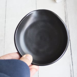 Image of Medium Satin Black Spoon Rest, Handmade Ceramic Coffee Spoon Dish, Made in USA