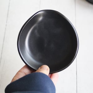 Image of Medium Satin Black Spoon Rest, Handmade Ceramic Coffee Spoon Dish, Made in USA