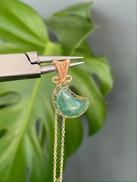 Image 1 of Gold Green Strawberry Quartz Moon Crystal Necklace