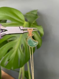 Image 2 of Gold Green Strawberry Quartz Moon Crystal Necklace