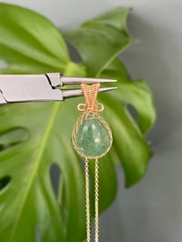 Image 1 of Gold Green Strawberry Quartz Teardrop Crystal Necklace