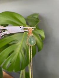 Image 2 of Gold Green Strawberry Quartz Teardrop Crystal Necklace