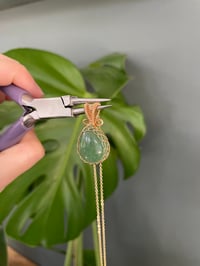 Image 4 of Gold Green Strawberry Quartz Teardrop Crystal Necklace